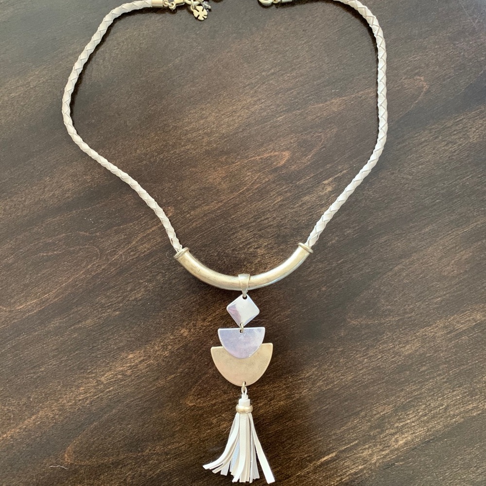 Boho leather & mixed metal pendant necklace